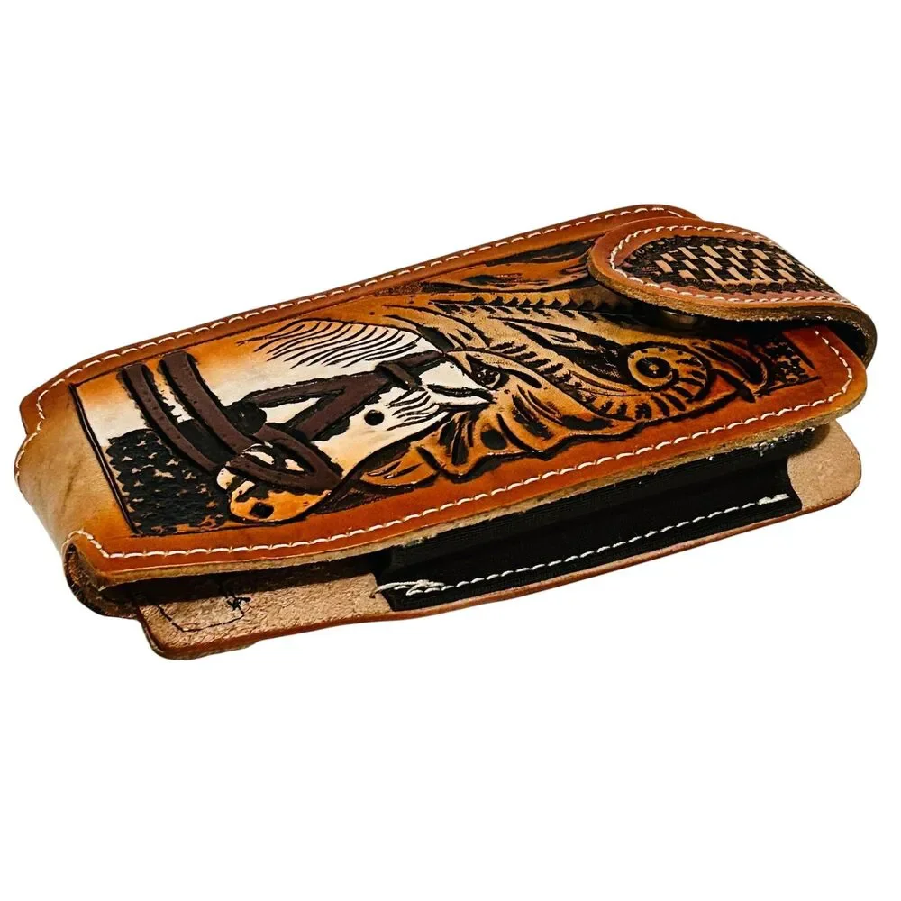 Western Leather cellphone holster, Tan Color - Funda de piel vaquera
